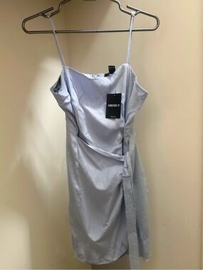 Forever 21 Light Pale Blue Mini Slip Dress with Waist Tie and Built in Shorts